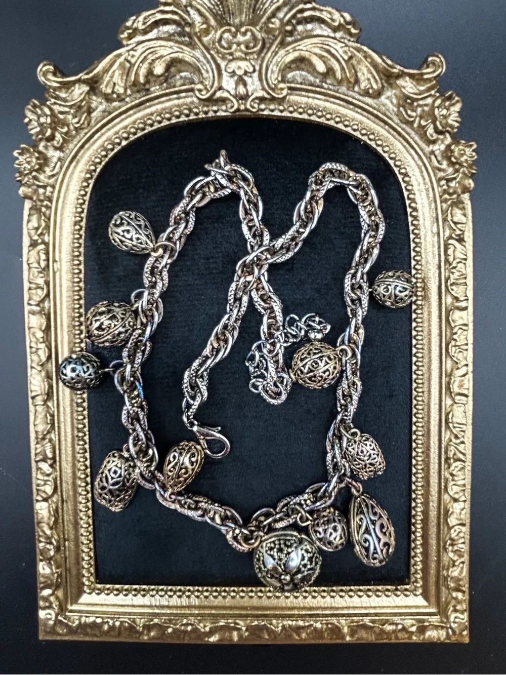 Gold Filigree Charm Statement Necklace